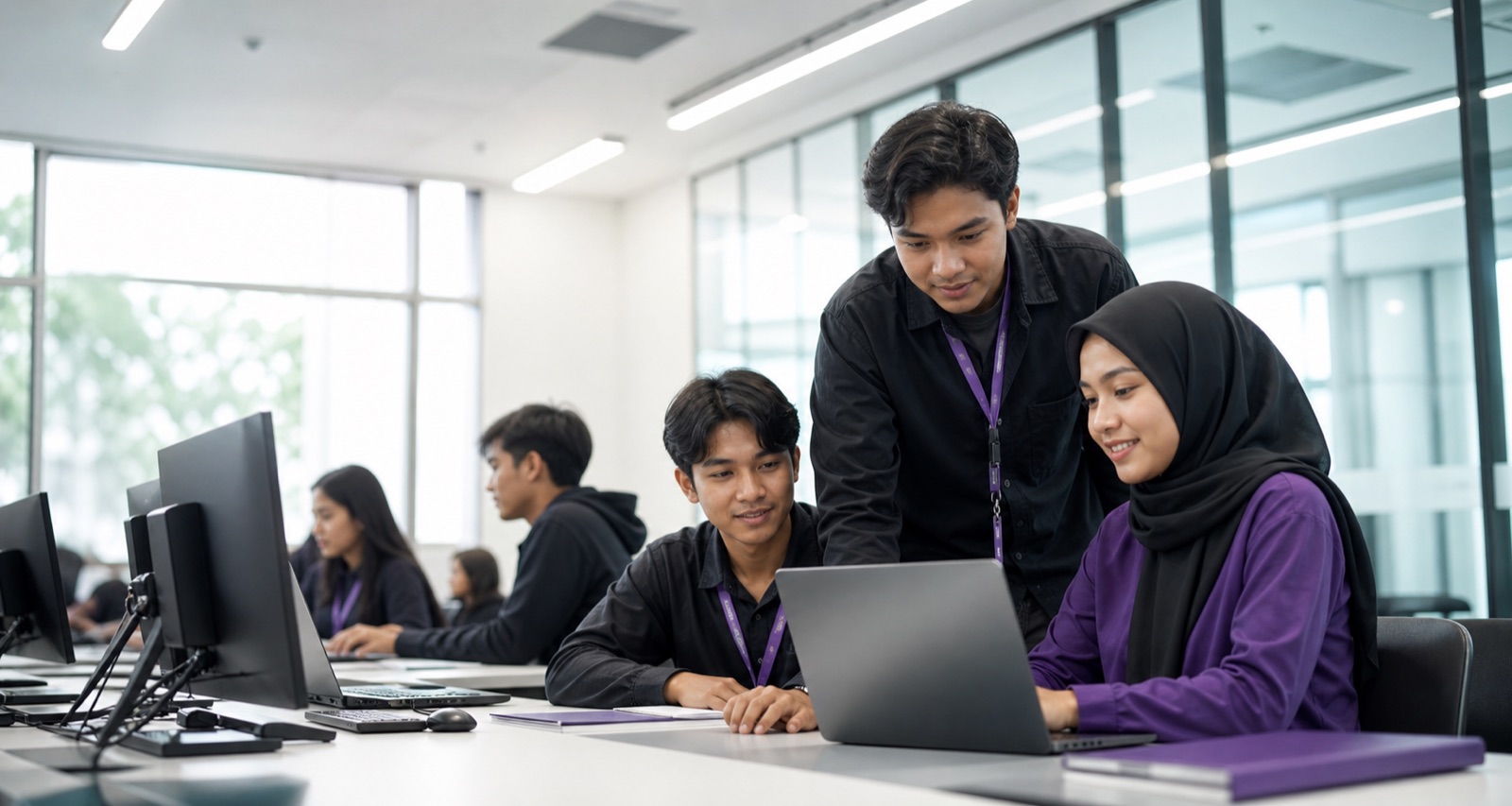 Mahasiswa STMIK belajar dan berdiskusi di laboratorium komputer modern